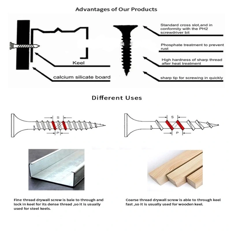 Black Phosphated Galvanized Bugle Head Tornillos Drywall Screws/Nails